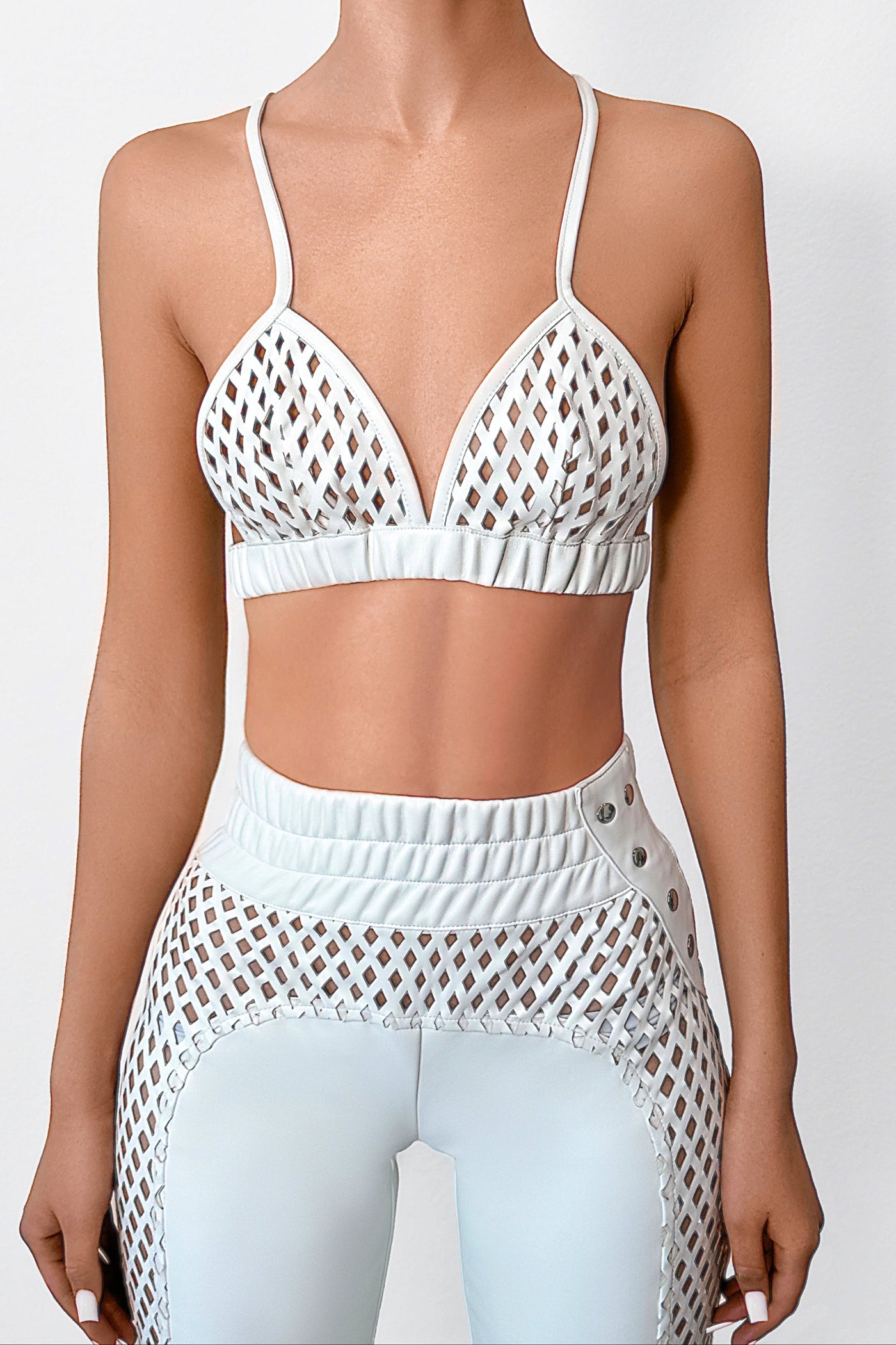 Cut Out Vegan Leather Riding Pants Bralet Set