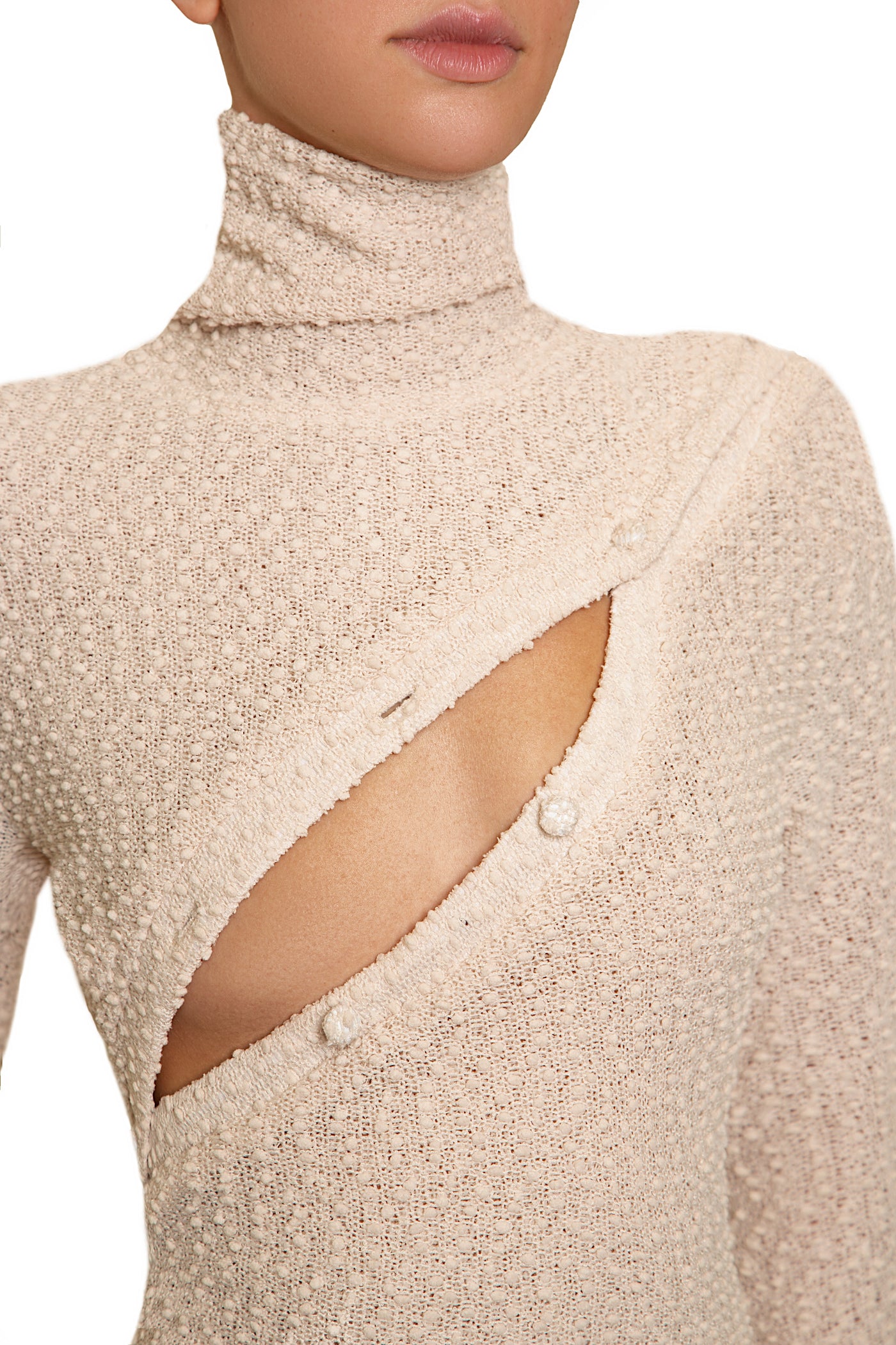 Textured Knit Turtleneck Cutout Maxi Dress