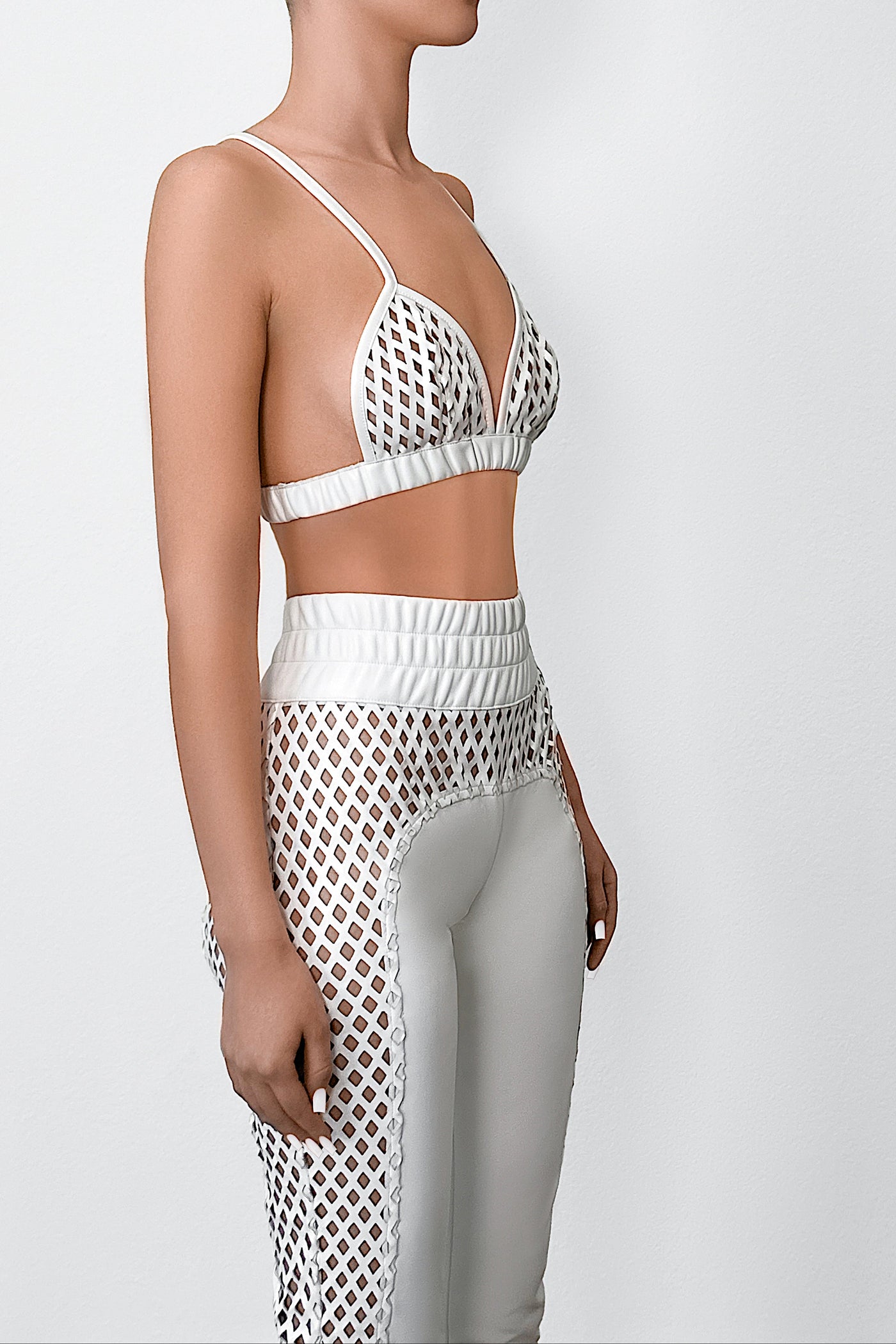 Cut Out Vegan Leather Riding Pants Bralet Set