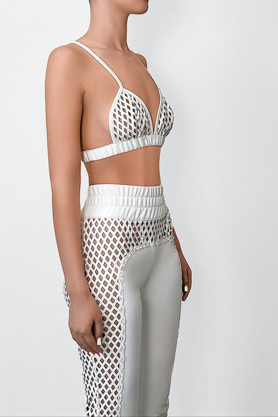 Cut Out Vegan Leather Riding Pants Bralet Set