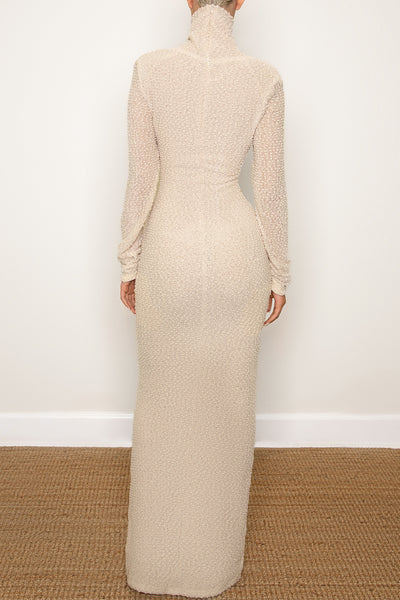 Textured Knit Turtleneck Cutout Maxi Dress