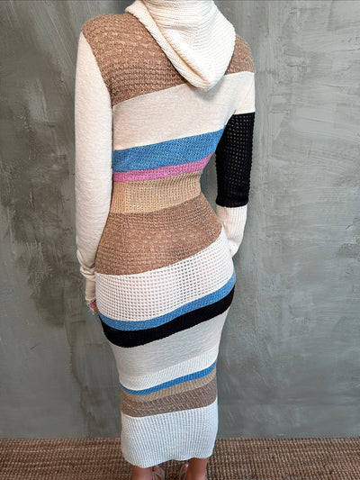 Frayed Patchwork Hoodie Dress